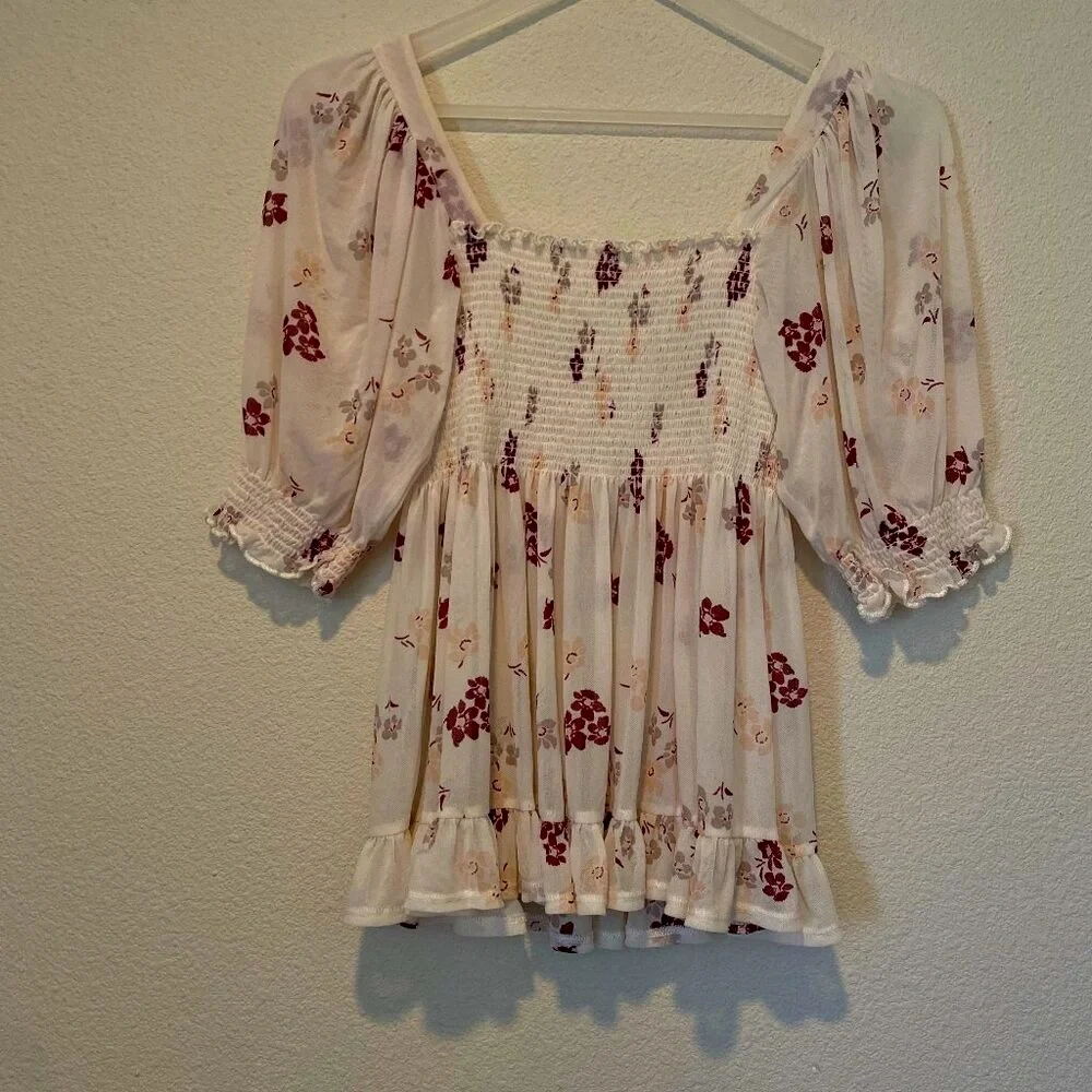 Free People Delta Dawn Floral‎ Mesh Babydoll Top Size Small